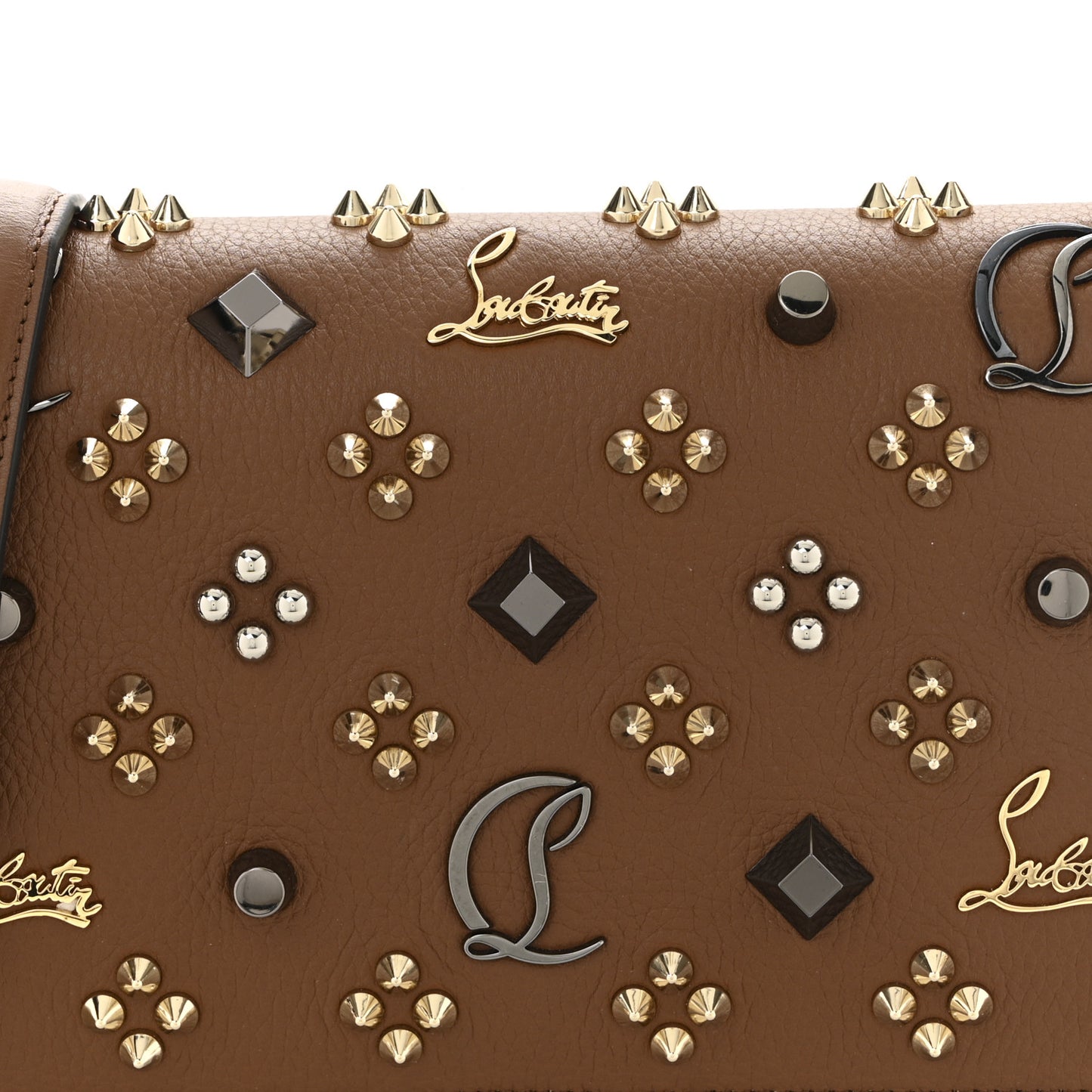 Calfskin Spikes Loubinthesky Paloma Wallet On Chain  Biscotto