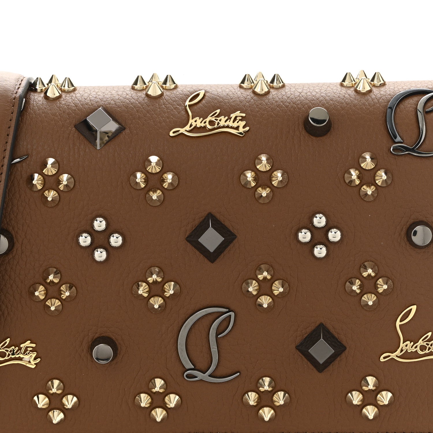 Christian Louboutin Calfskin Spikes Loubinthesky Paloma Wallet On Chain  Biscotto 8 of 11