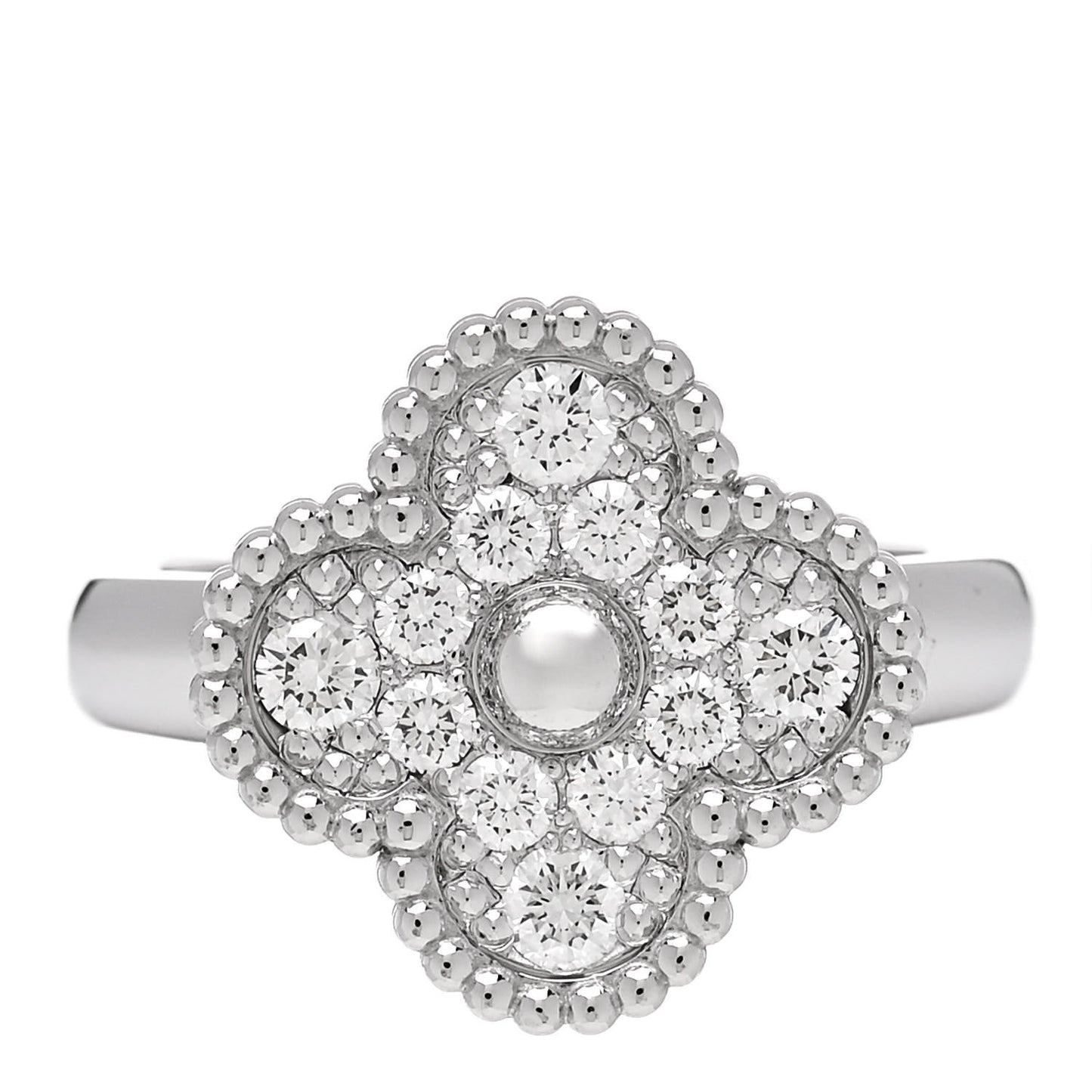 18K White Gold Diamond Vintage Alhambra Ring 50 5.25