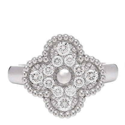 Van Cleef & Arpels 18K White Gold Diamond Vintage Alhambra Ring 50 5.25 1 of 6