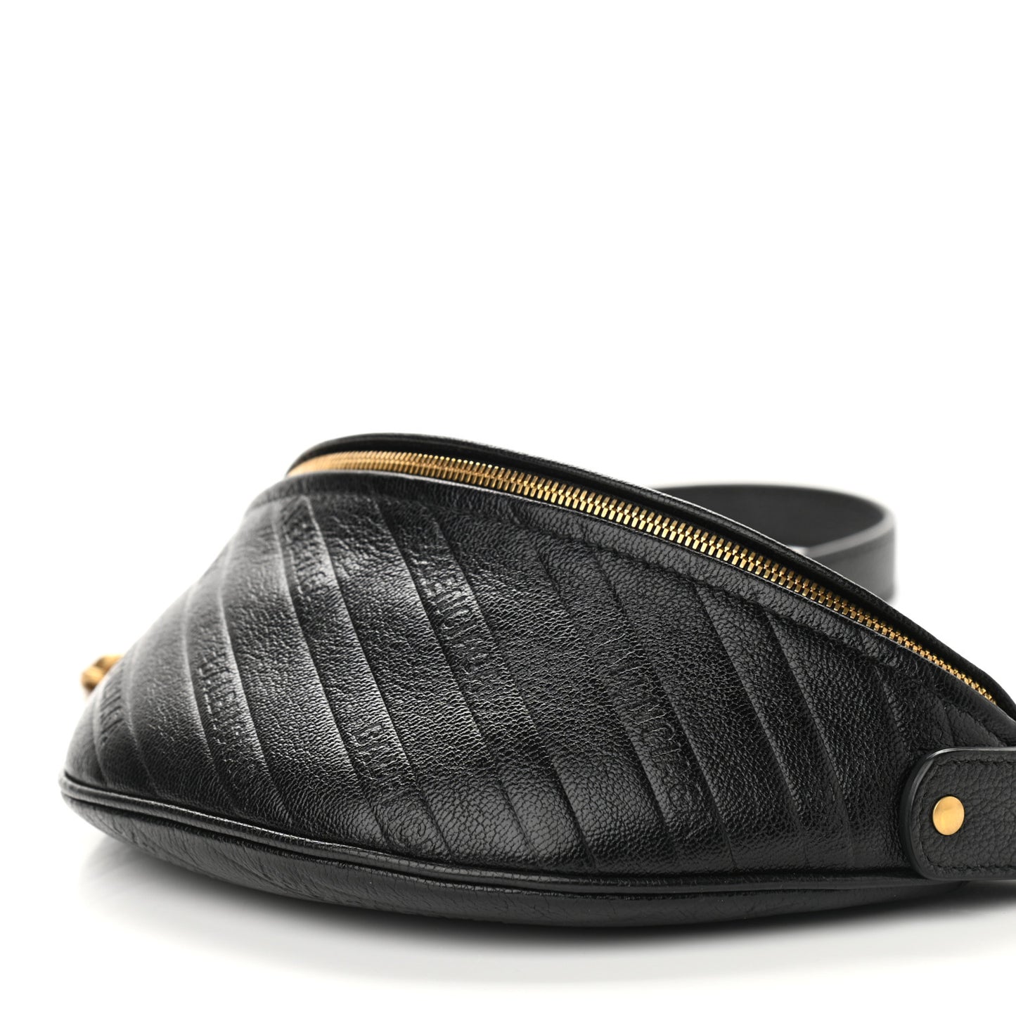 Shiny Goatskin Allover Logo Embossed XXS Souvenir Belt Bag Black
