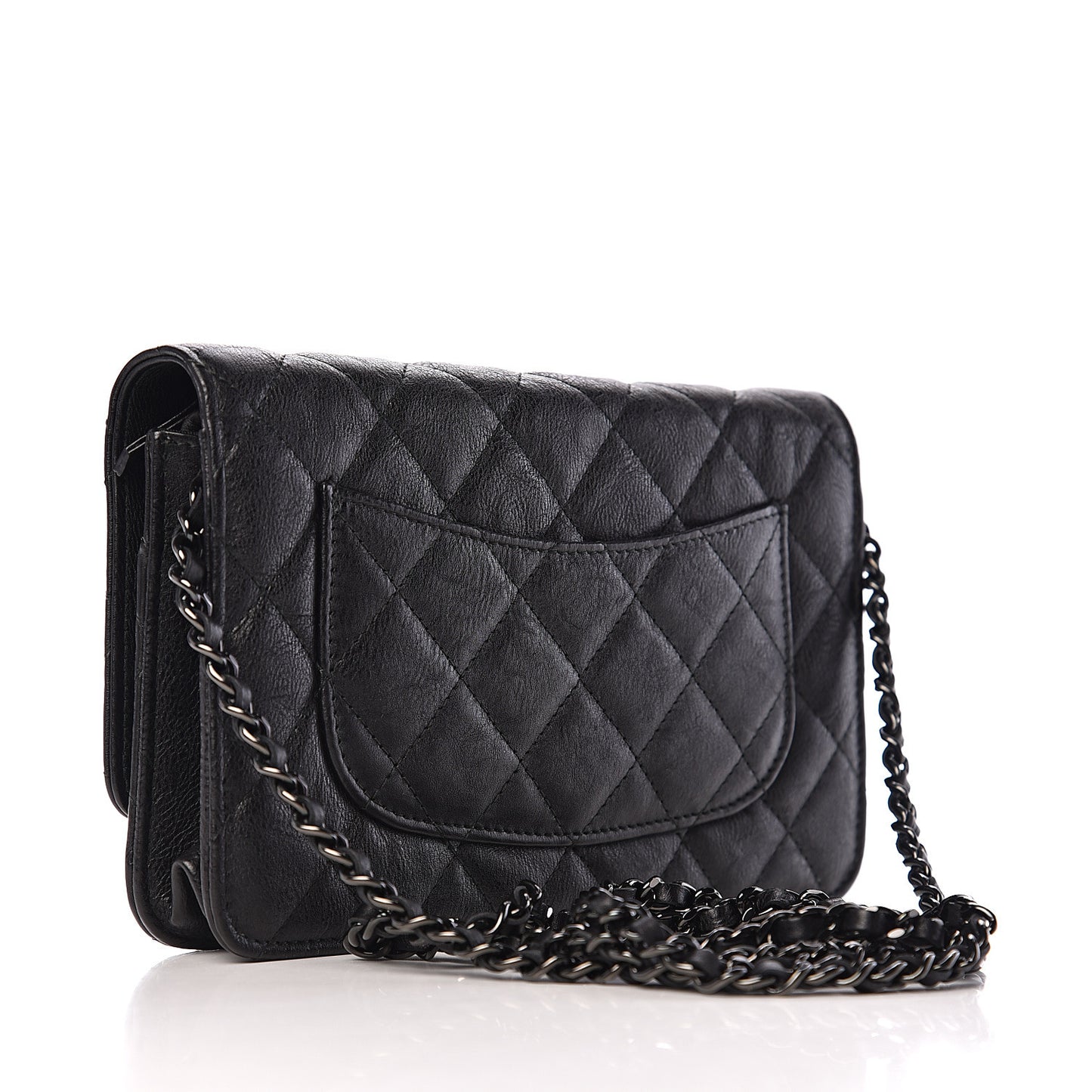 Crumpled Calfskin Quilted Wallet On Chain WOC So Black