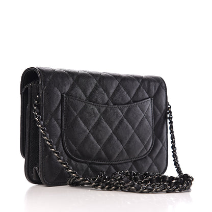 Chanel Crumpled Calfskin Quilted Wallet On Chain WOC So Black 2 of 10