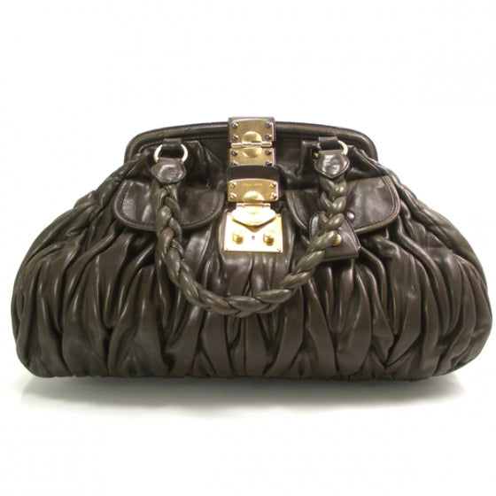 Leather Matelasse Coffer Frame Tote Brown