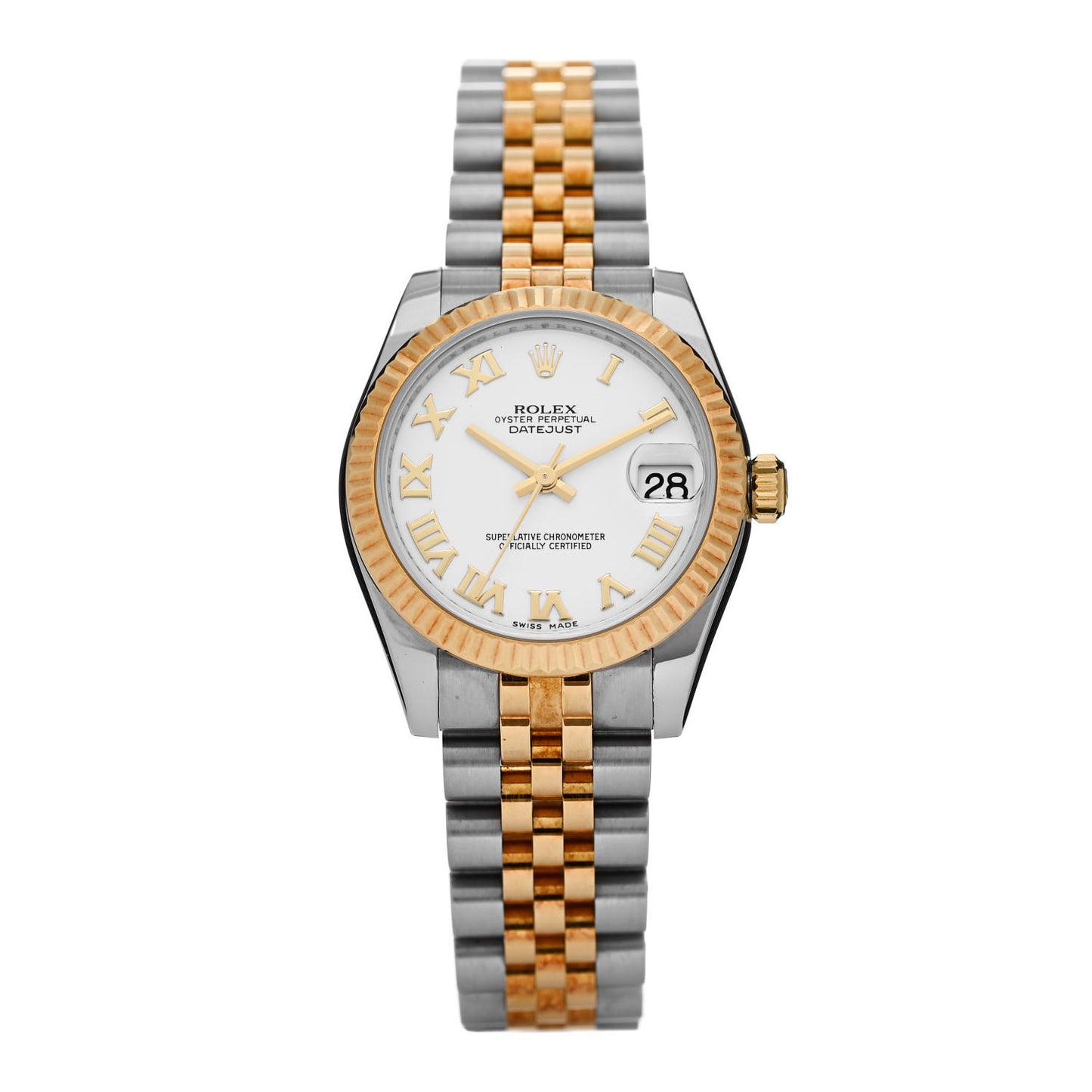 Stainless Steel 18K Yellow Gold 31mm Oyster Perpetual Datejust Watch White Roman 178273