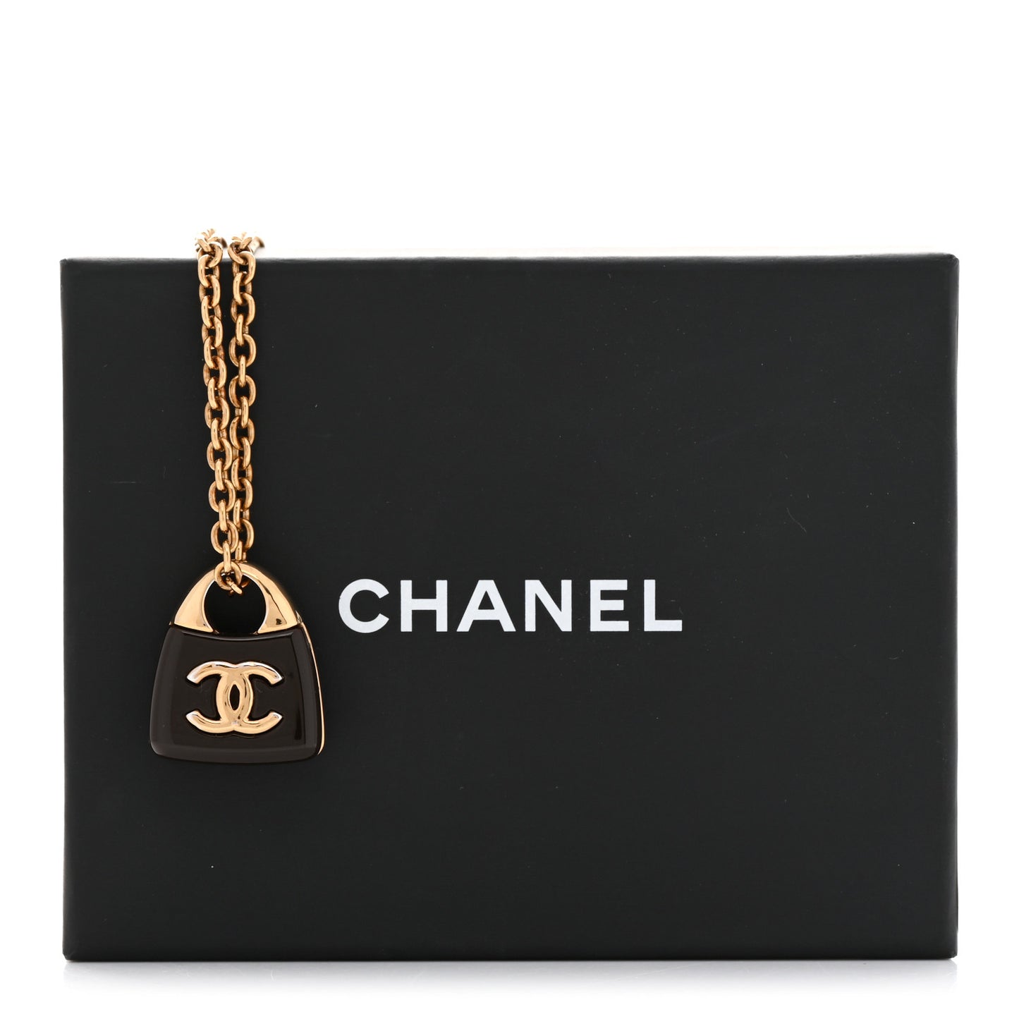 Metal Resin CC Handbag Pendant Necklace Gold