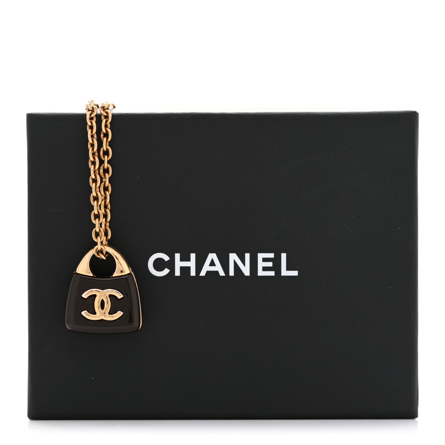 Chanel Metal Resin CC Handbag Pendant Necklace Gold 6 of 6