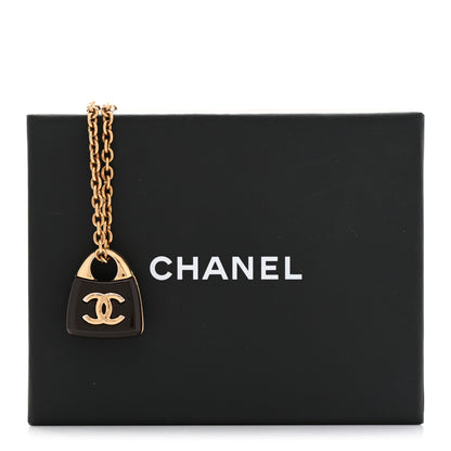Chanel Metal Resin CC Handbag Pendant Necklace Gold 6 of 6