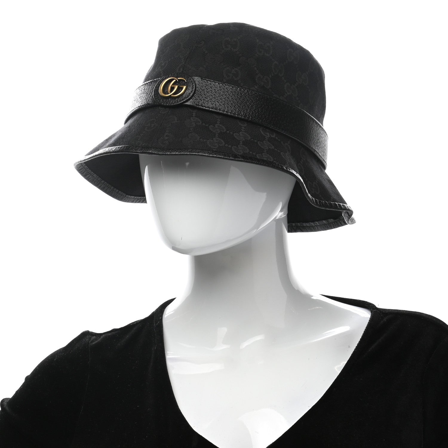 Gucci Monogram Textured Dollar Calfskin GG Jago Bucket Hat M Black 2 of 11