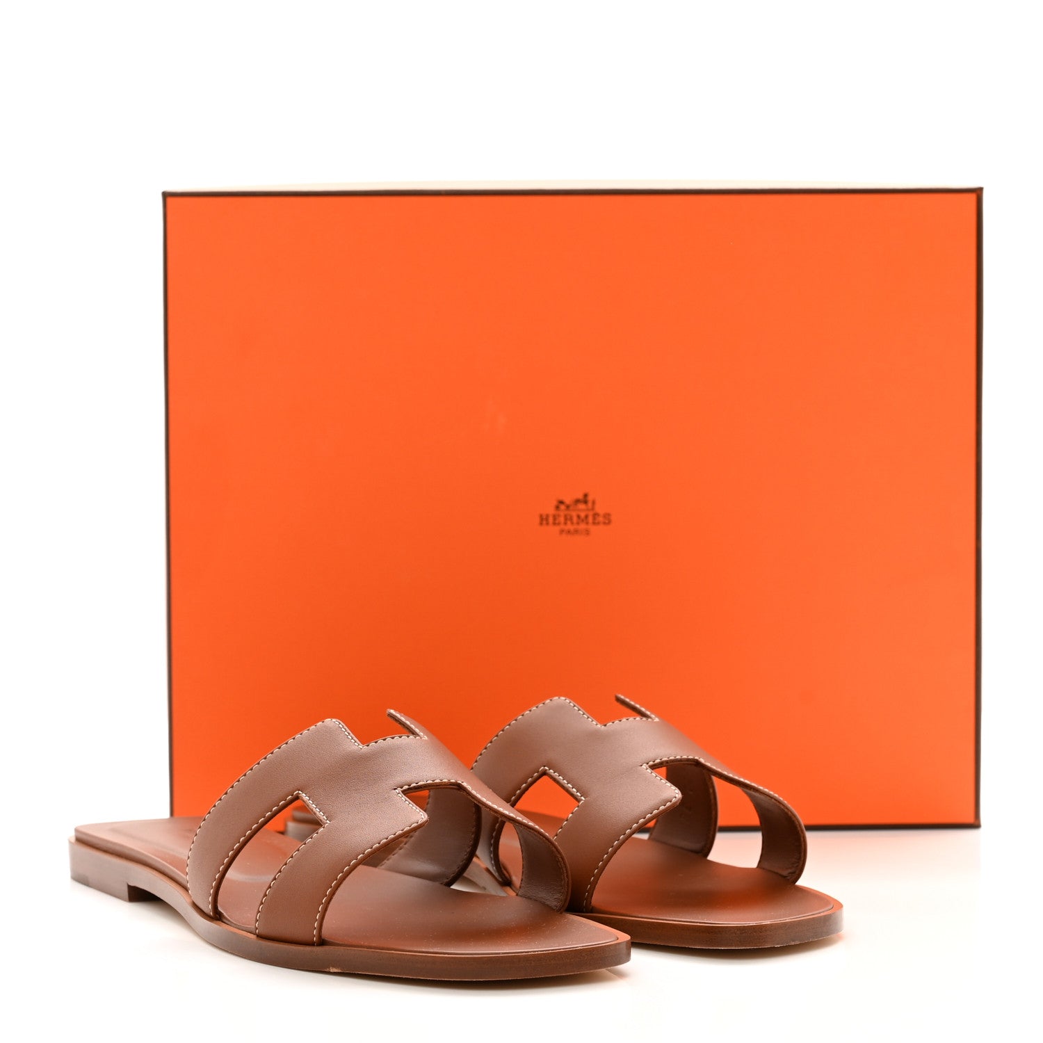 Hermes Box Calfskin Oran Sandals 39 Gold 9 of 9