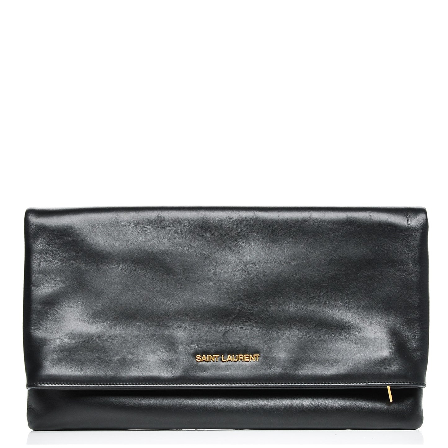 Smooth Calfskin Letters Fold-Over Clutch Black