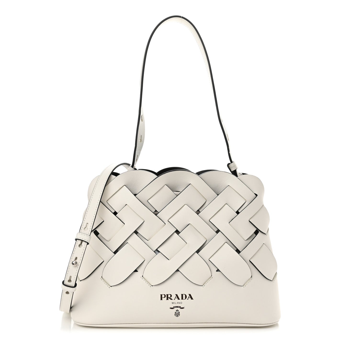 Vitello Intreccio Tress Handbag White Black