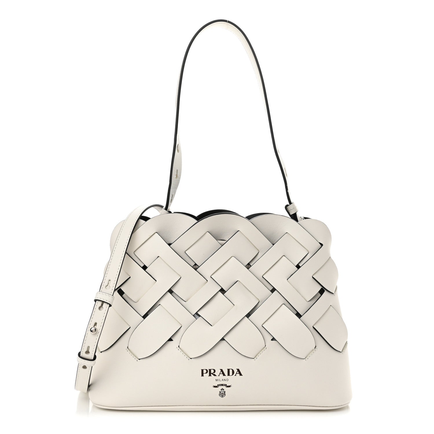 Prada Vitello Intreccio Tress Handbag White Black 1 of 10