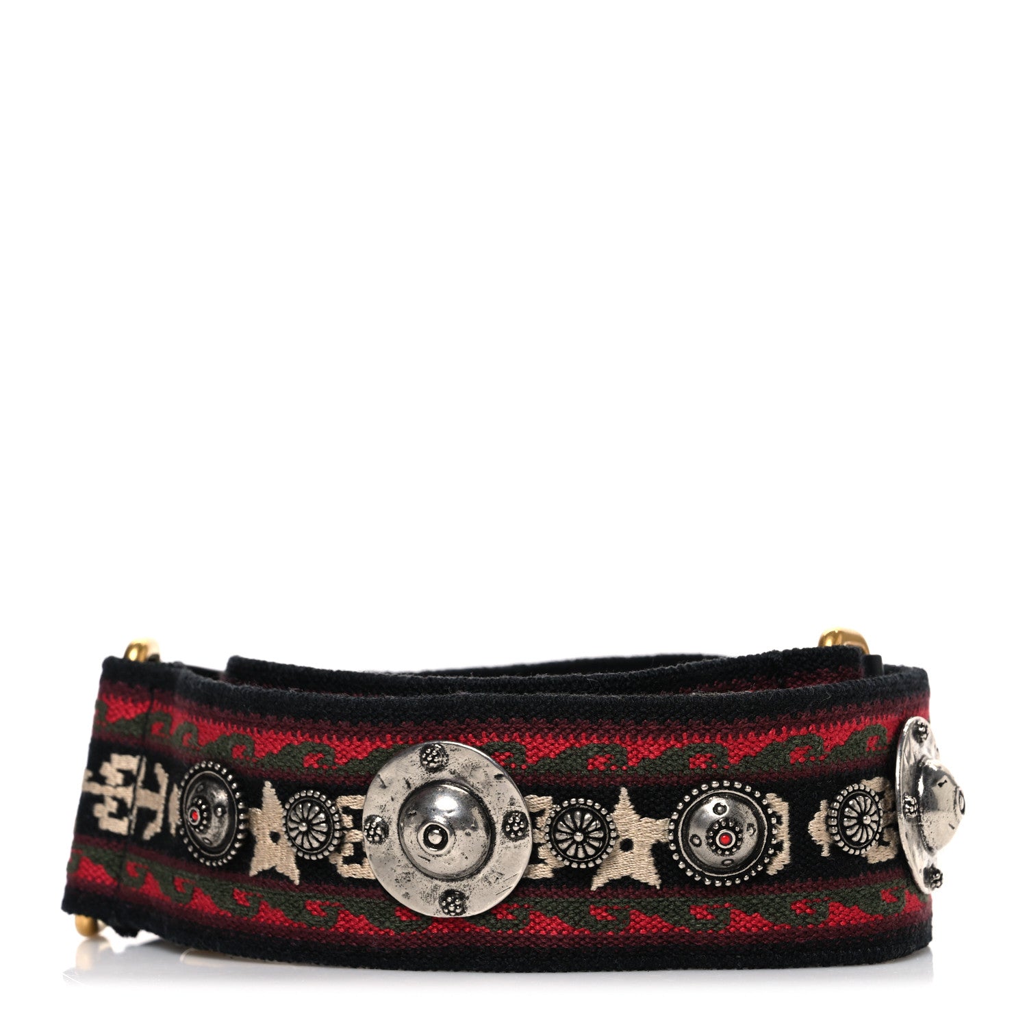 Christian Dior Canvas Embroidered Studded Bohemian Shoulder Strap Red 2 of 4