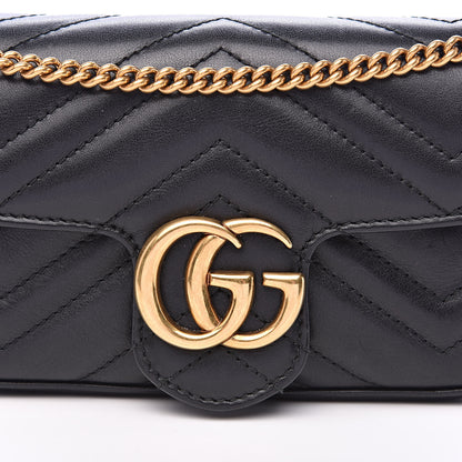 Gucci Calfskin Matelasse Super Mini GG Marmont Shoulder Bag Black 8 of 14