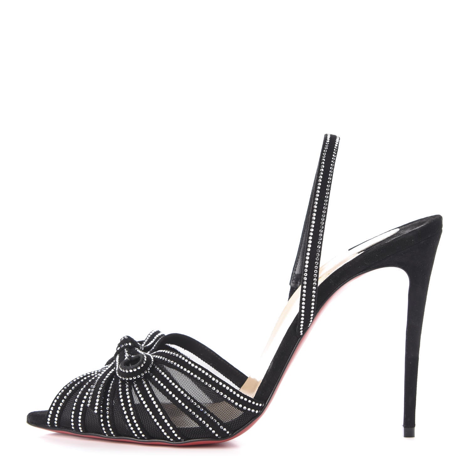 Christian Louboutin Suede Mesh Embellished Araborda 100 Slingback Sandals 39.5 Black 1 of 9