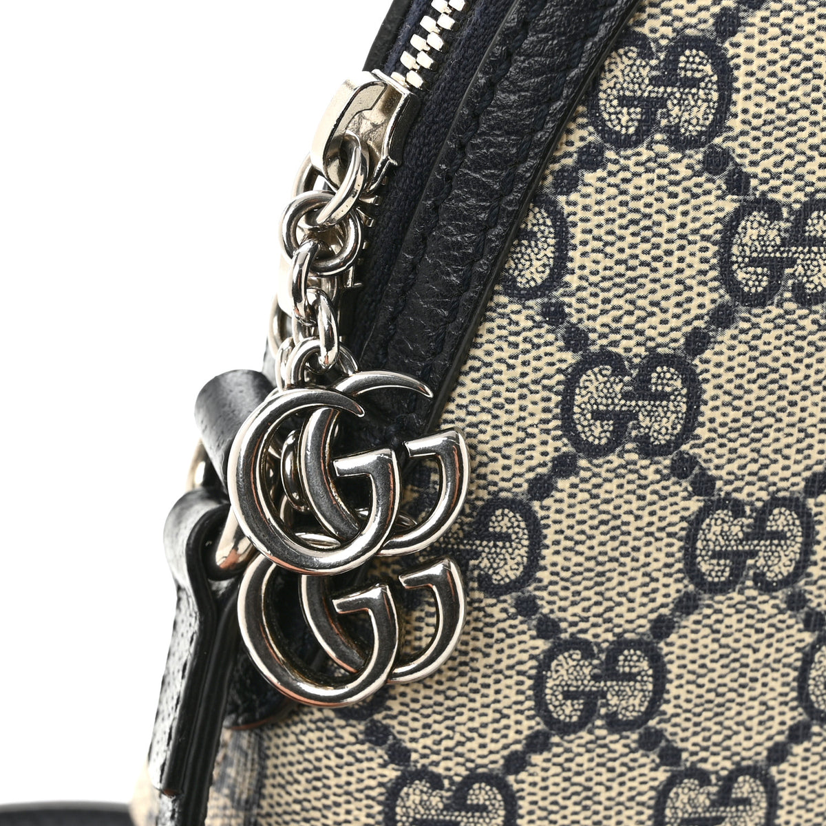 Gucci GG Supreme Monogram Textured Dollar Calfskin Web Small Ophidia Dome Shoulder Bag Beige Blue 13 of 14