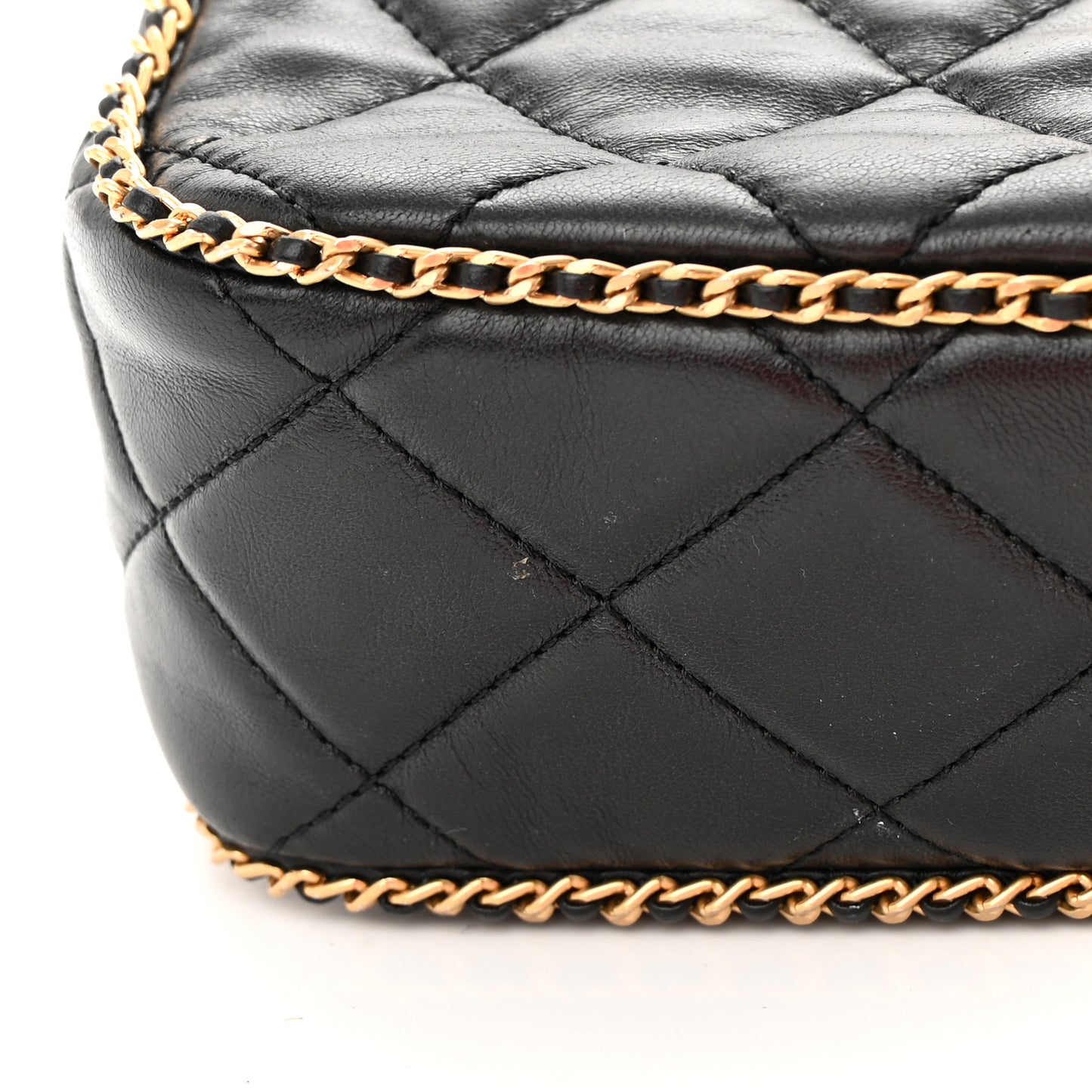 Lambskin Quilted Chain CC Mini Camera Case Black