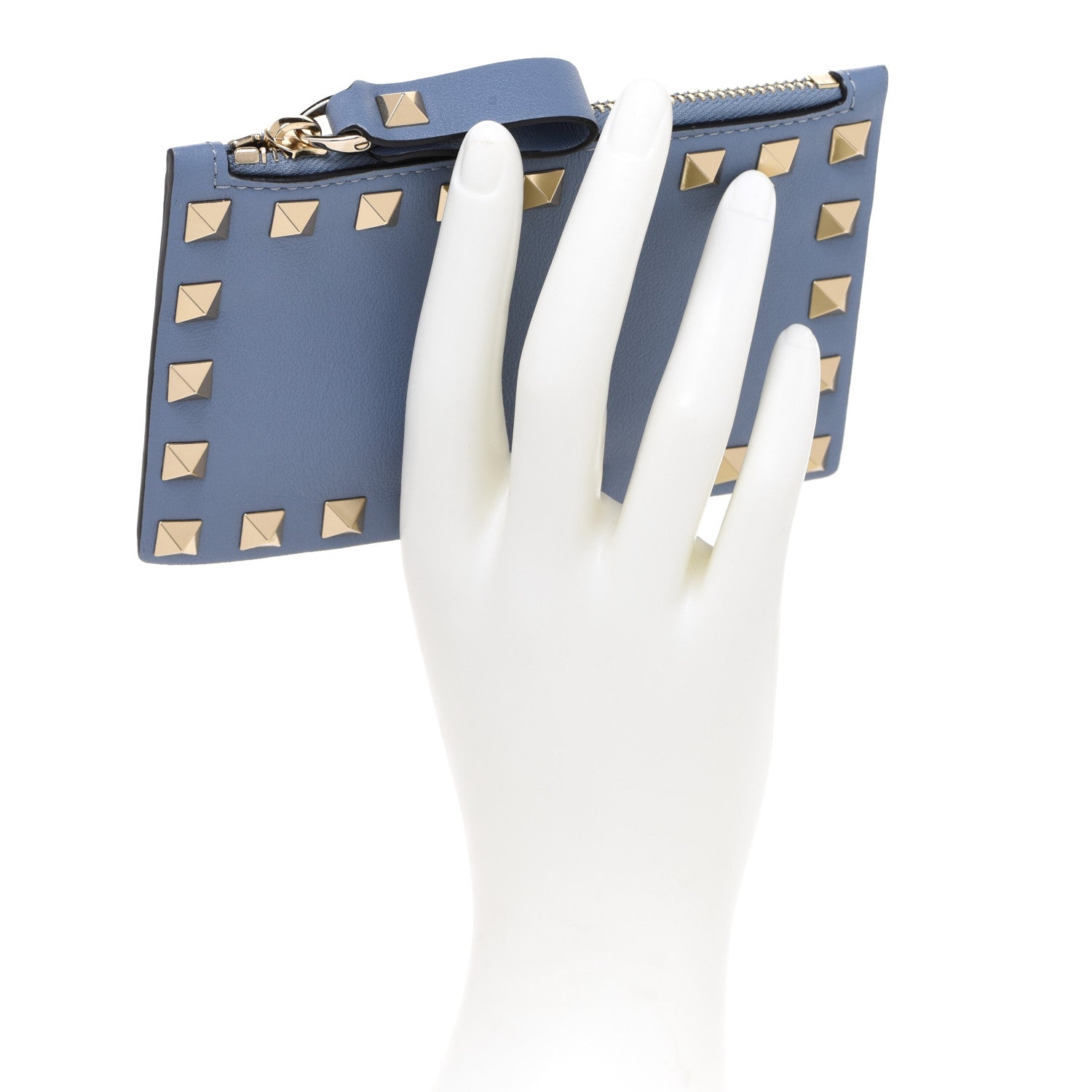 Valentino Garavani Calfskin Rockstud Coin Case Card Holder Blue 2 of 7