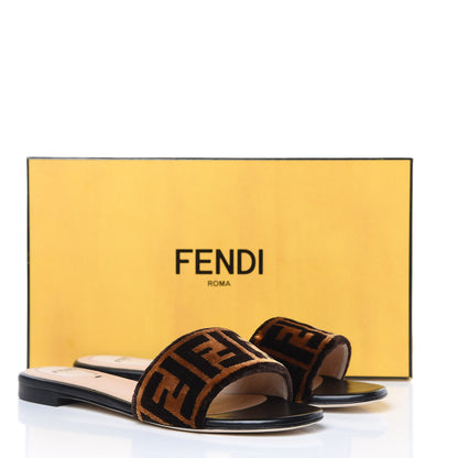 Fendi Velvet FF Flat Slide Sandals 38.5 Tobacco 10 of 10