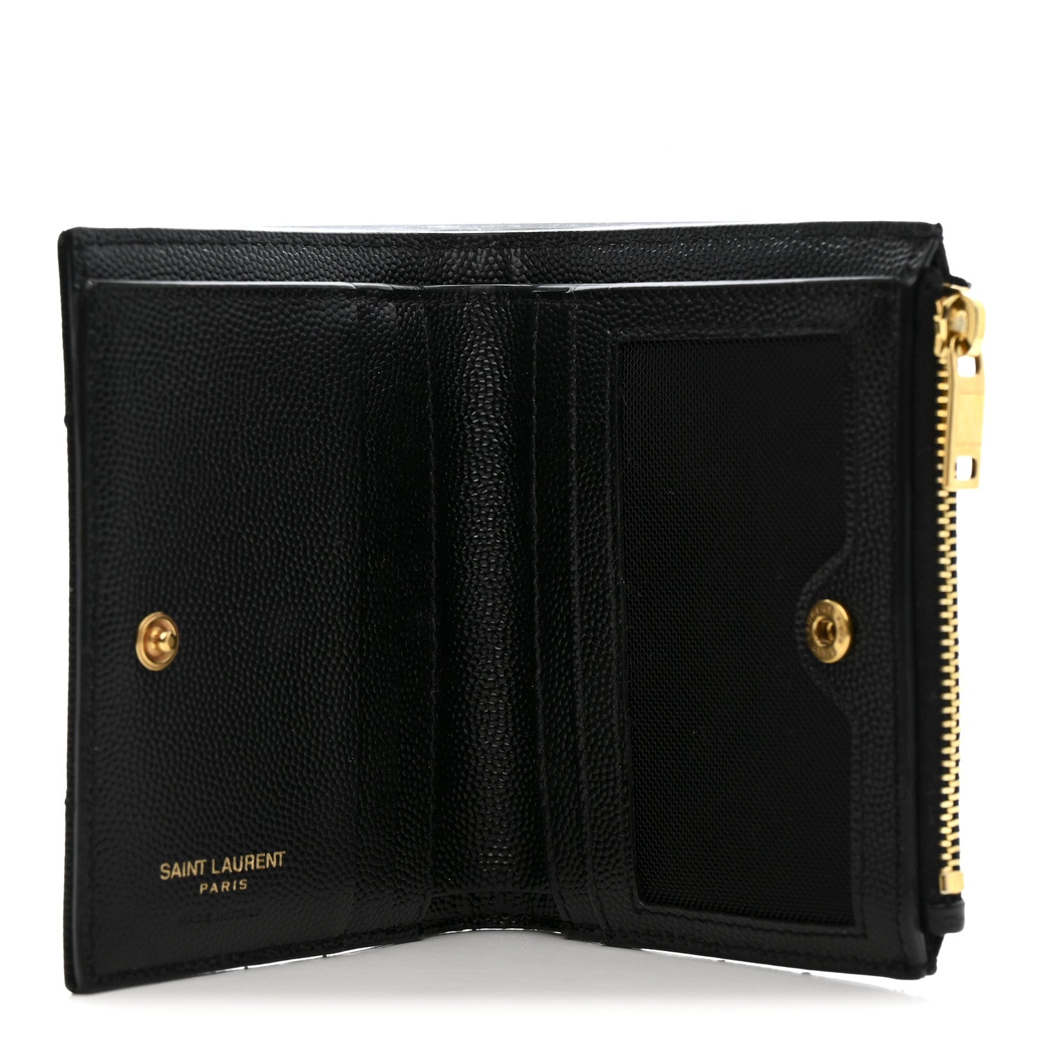 Saint Laurent Grain De Poudre Matelasse Chevron Monogram Zipped Card Case Black 5 of 7