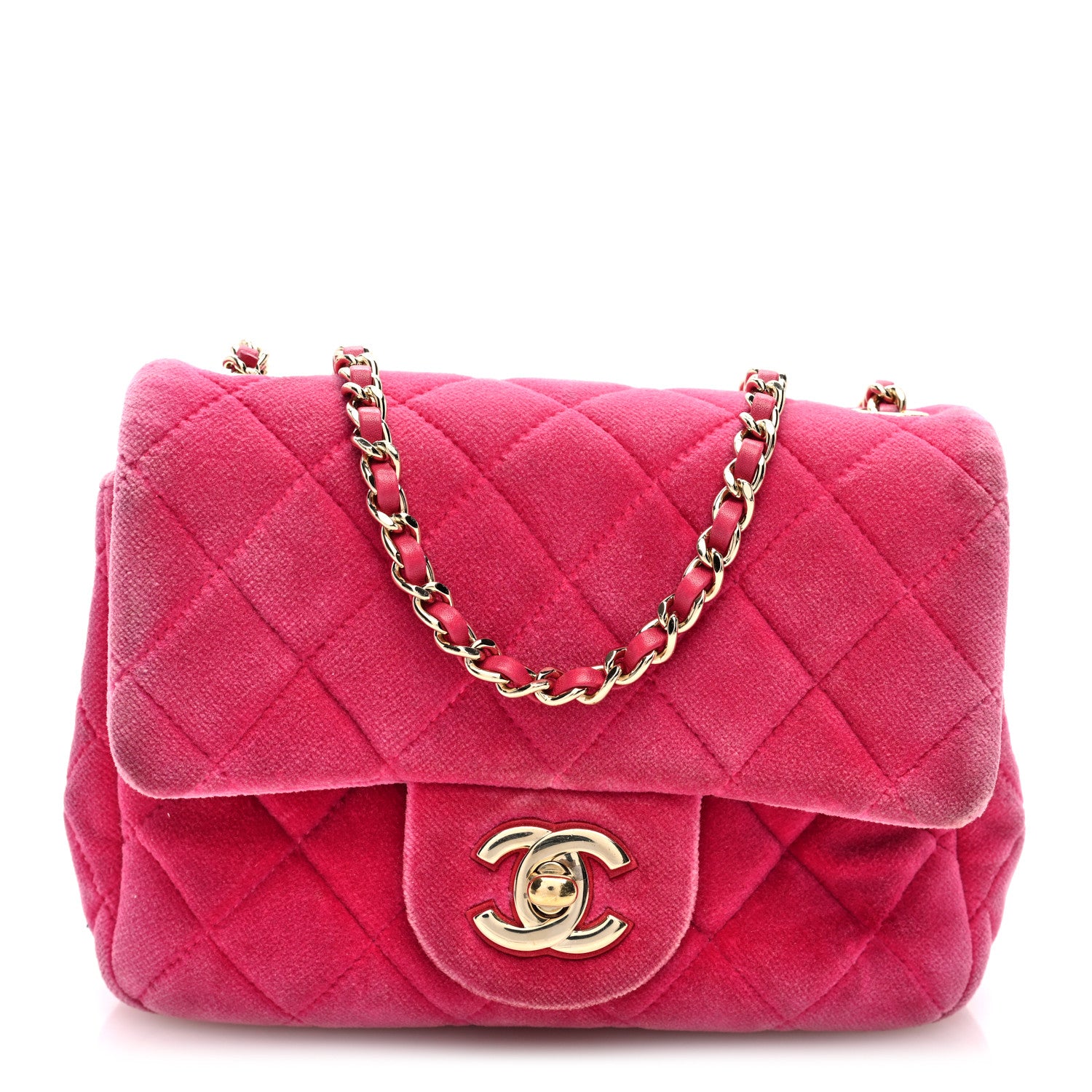 Chanel Velvet Quilted Mini Square Pearl Crush Flap Fuchsia 1 of 10