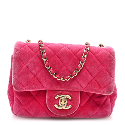 Chanel Velvet Quilted Mini Square Pearl Crush Flap Fuchsia 1 of 10