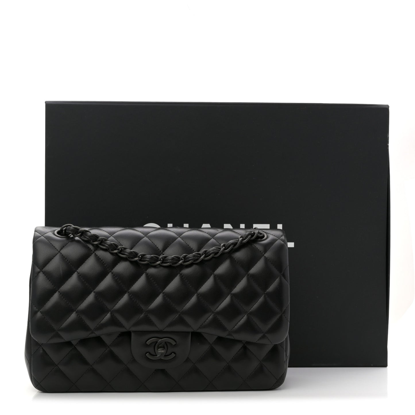 Lambskin Quilted Jumbo Double Flap So Black
