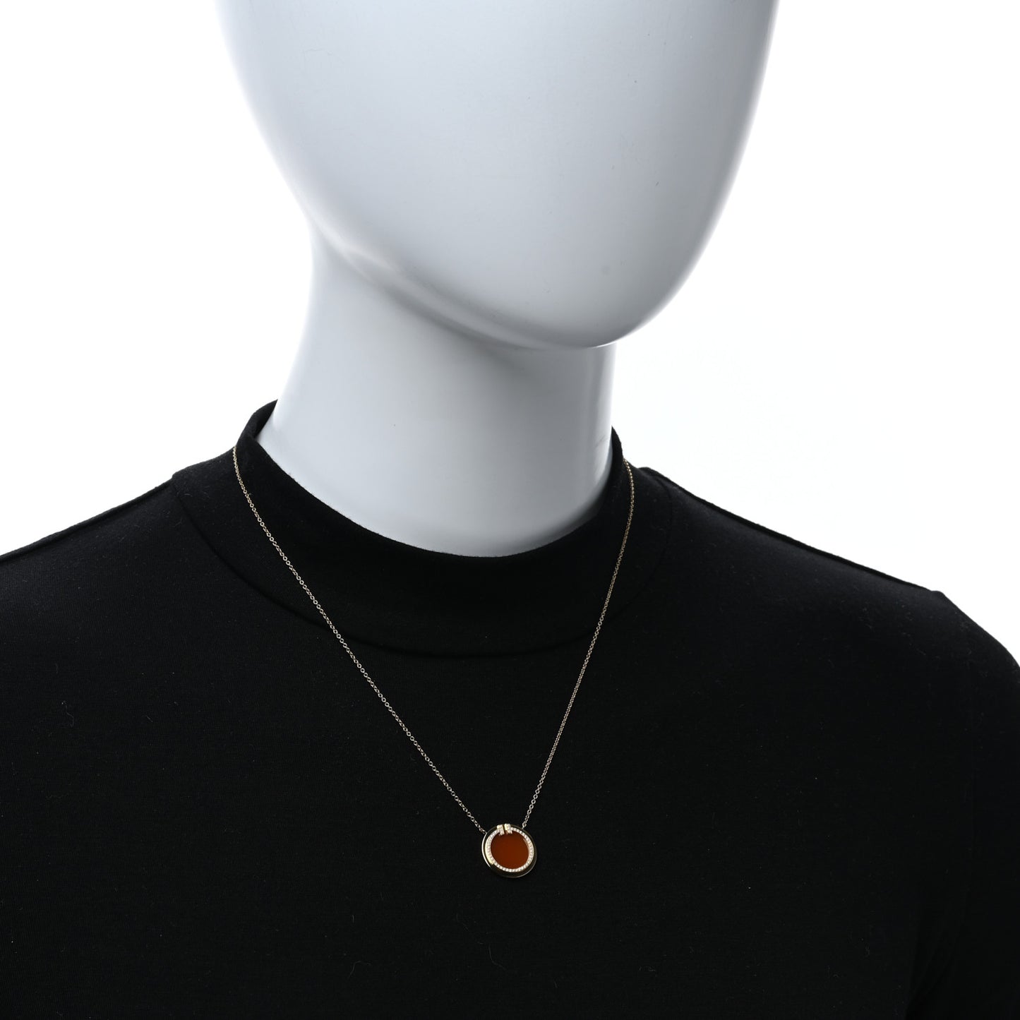 18K Yellow Gold Diamond Carnelian 16mm T Circle Pendant Necklace