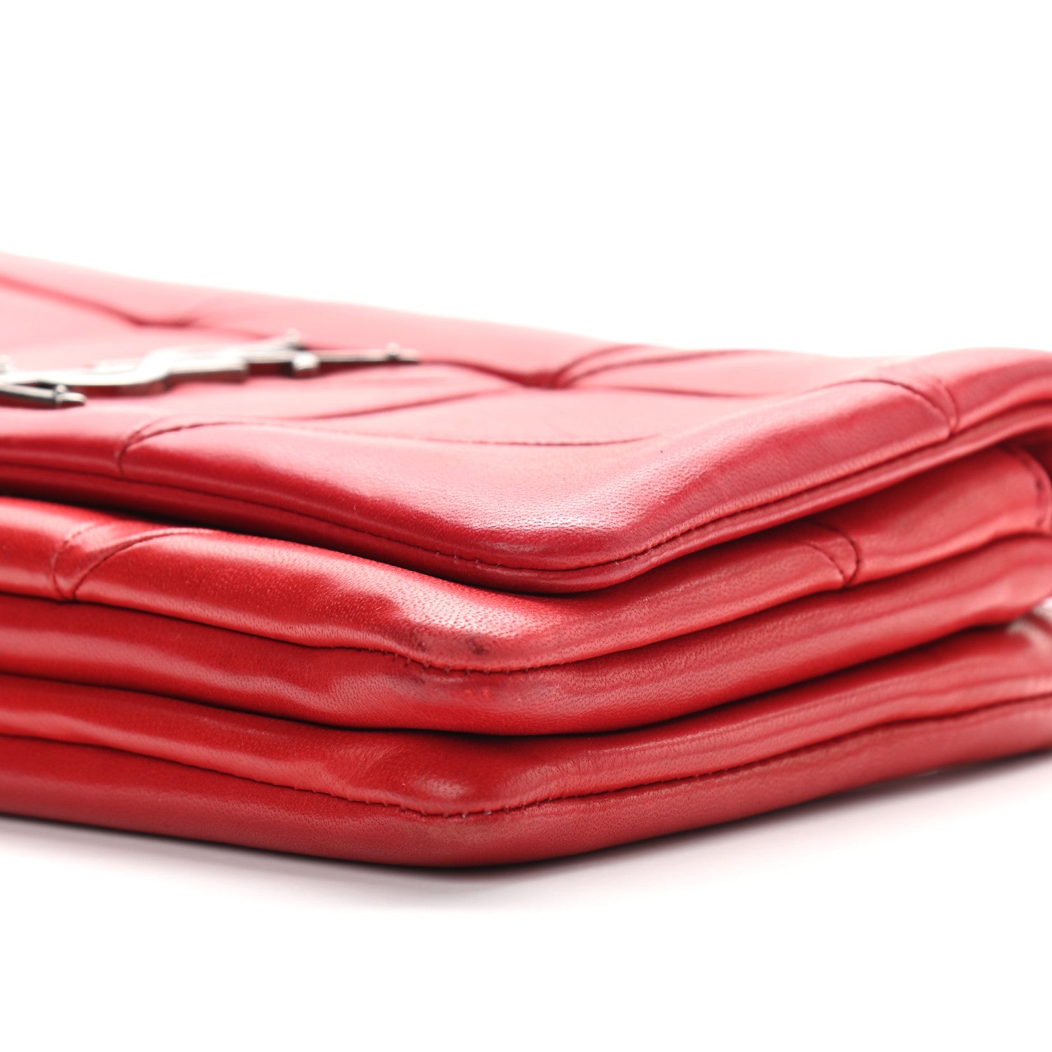 Saint Laurent Lambskin Patchwork Monogram Jamie Chain Wallet Red 12 of 13