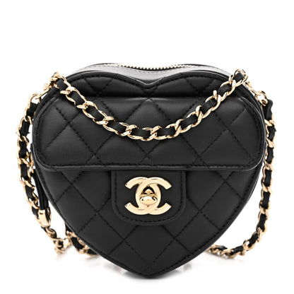 Chanel Lambskin Quilted CC In Love Heart Clutch With Chain Black 1 of 9