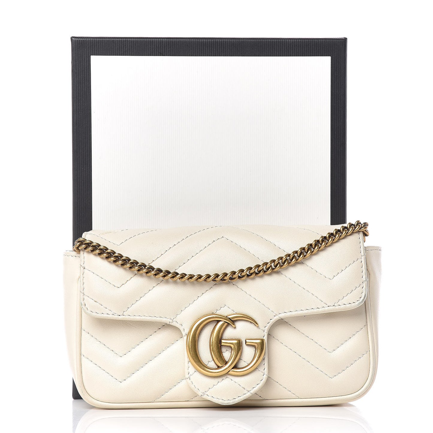 Calfskin Matelasse Super Mini GG Marmont Shoulder Bag White