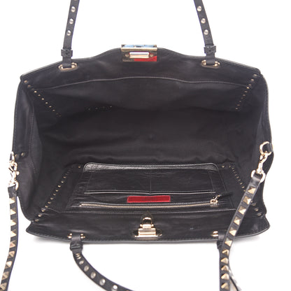 Valentino Garavani Vitello Medium Rockstud Tote Black 4 of 14