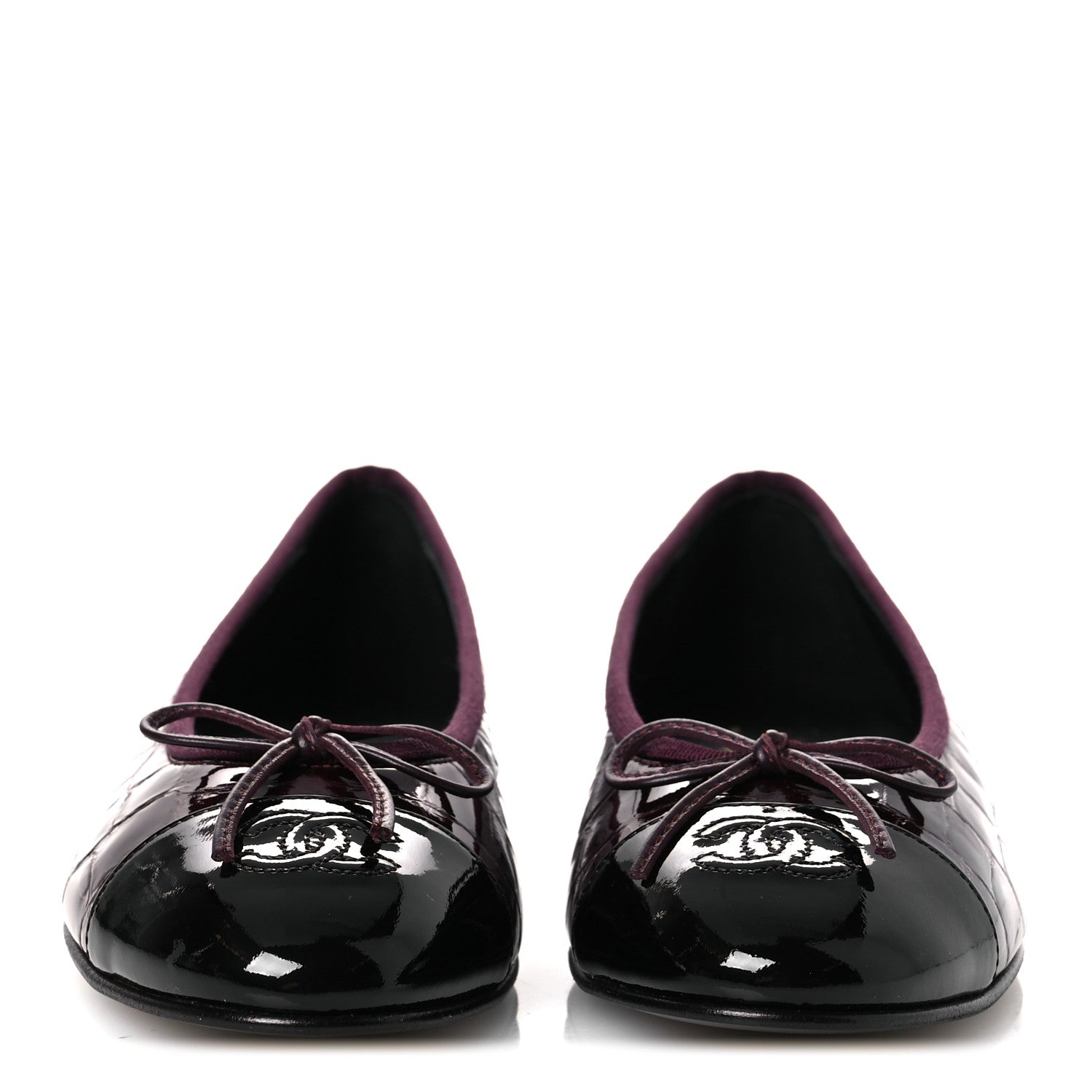 Chanel Patent Calfskin Crocodile Embossed Ballerina Flats  38 Dark Burgundy Black 3 of 11