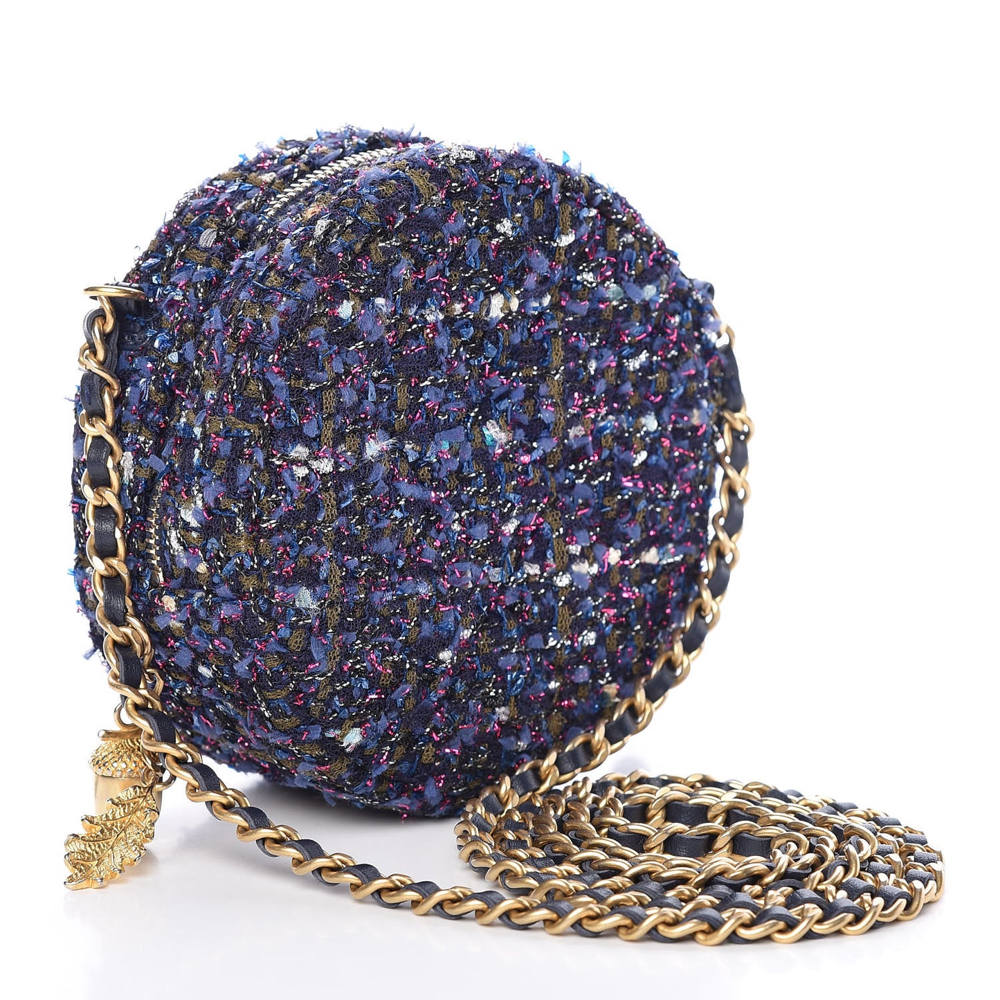 Tweed Round Clutch With Chain Multicolor