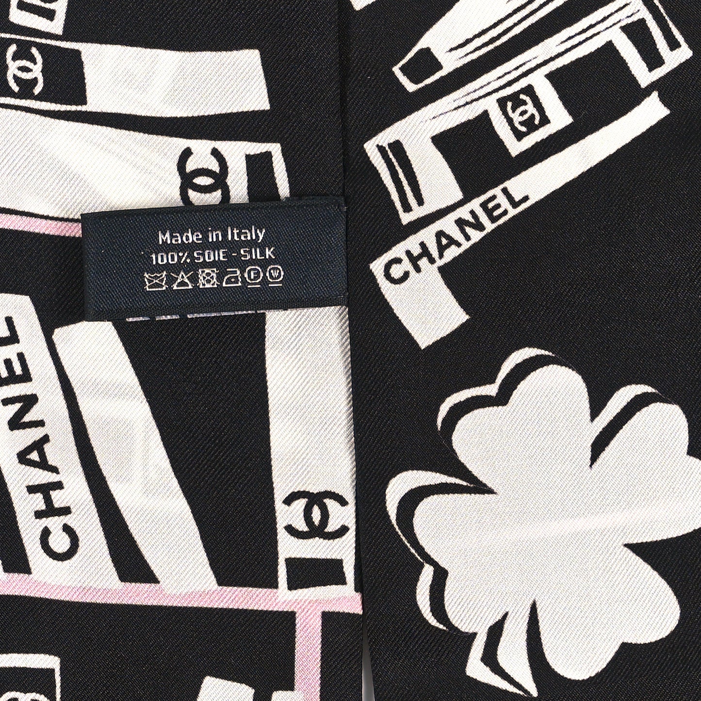 Silk CC Logo Slim Bandeau Scarf White Pink Black