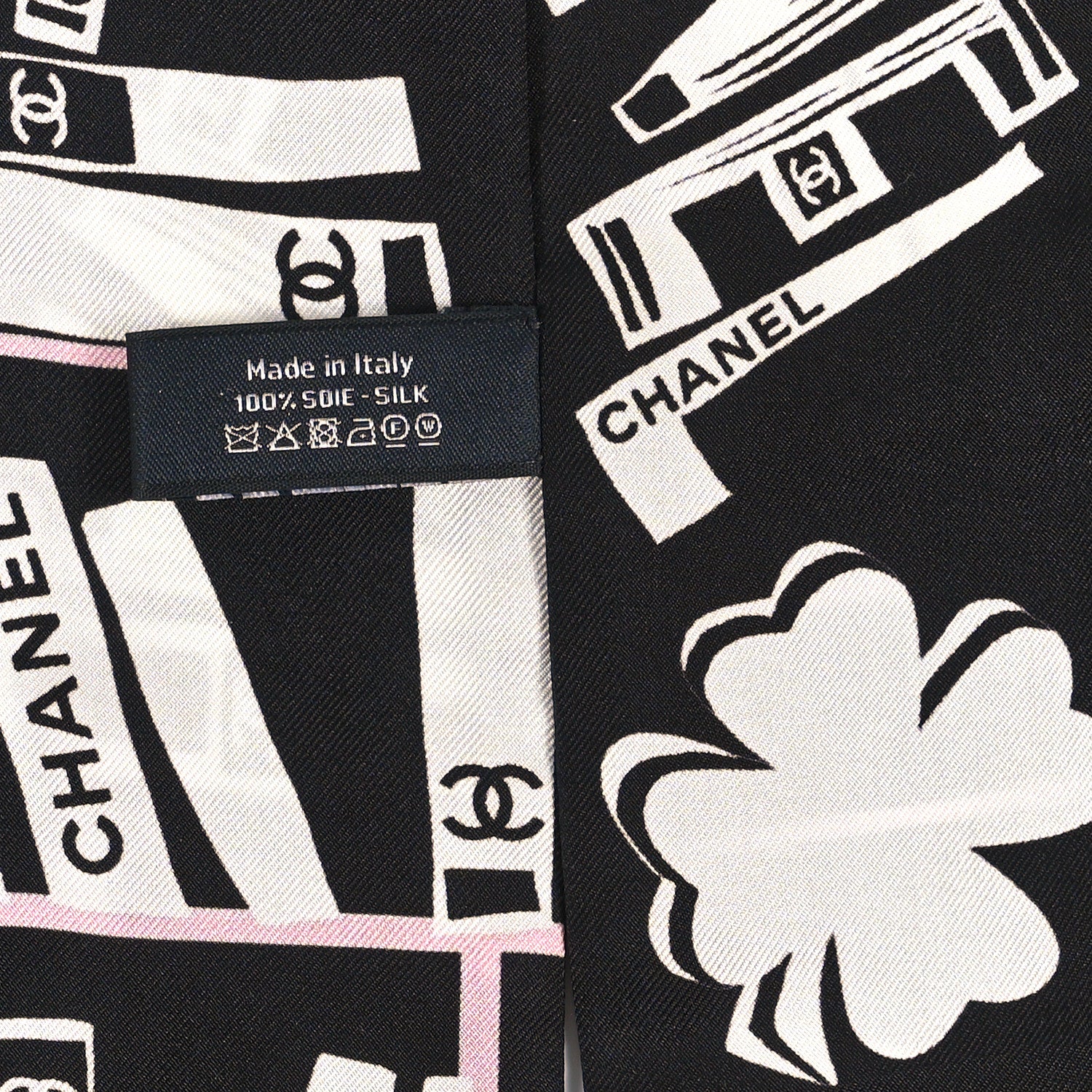 Chanel Silk CC Logo Slim Bandeau Scarf White Pink Black 3 of 3