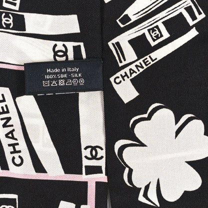 Chanel Silk CC Logo Slim Bandeau Scarf White Pink Black 3 of 3