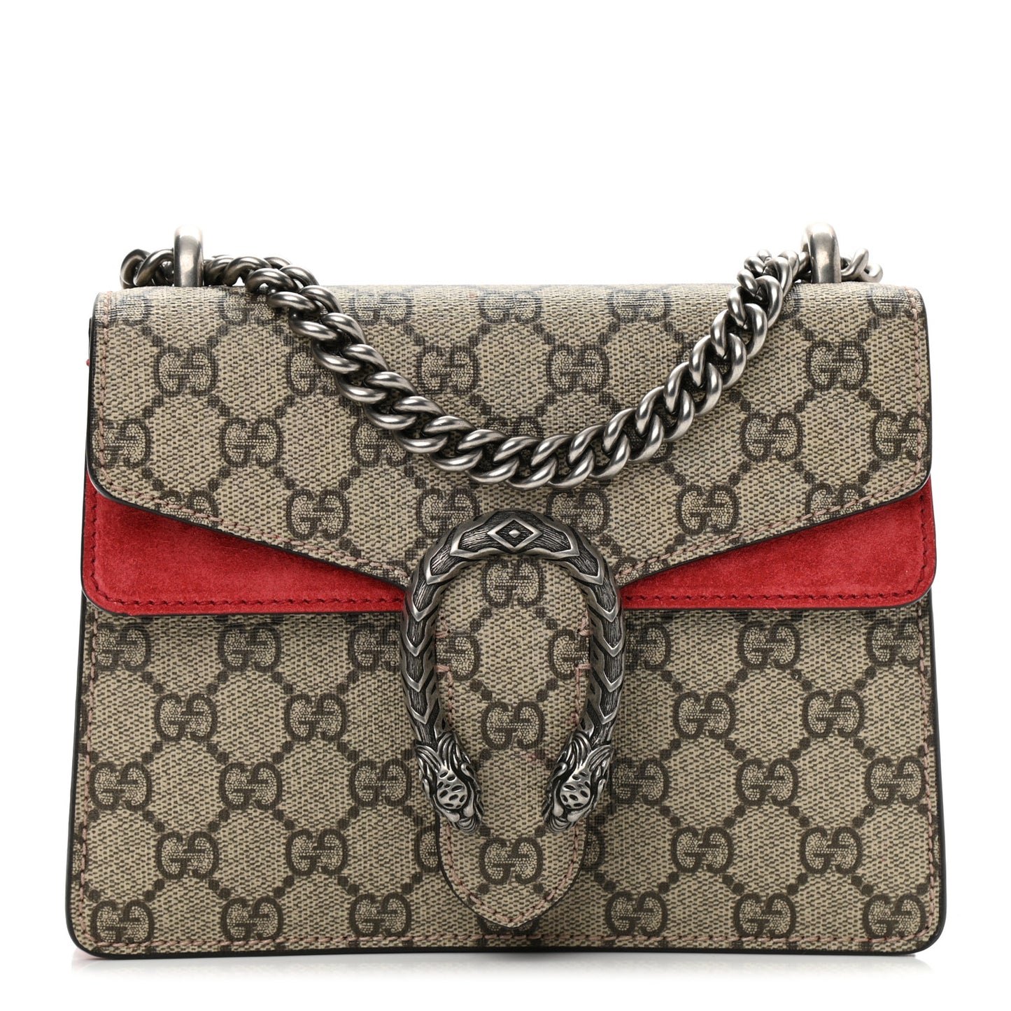 GG Supreme Monogram Suede Mini Dionysus Shoulder Bag Beige Ebony Vulcanic Red