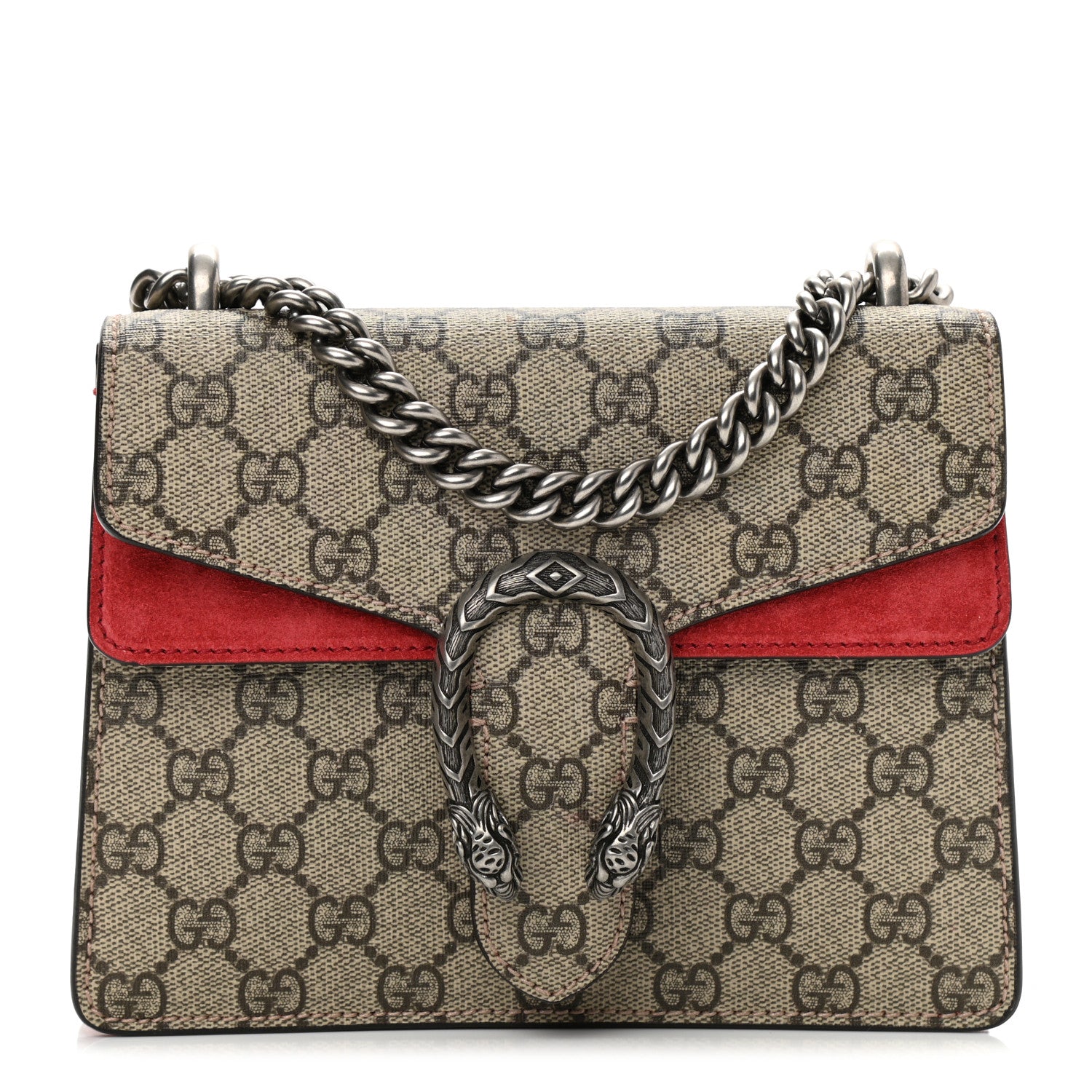 Gucci GG Supreme Monogram Suede Mini Dionysus Shoulder Bag Beige Ebony Vulcanic Red 1 of 11