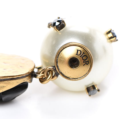 Christian Dior Crystal Pearl Tribales Beetle Charm Earring Aged Gold Black 4 of 6
