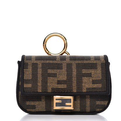 Fendi Fabric Jacquard FF 1974 Nano Baguette Charm Tobacco Moro Black 8 of 9