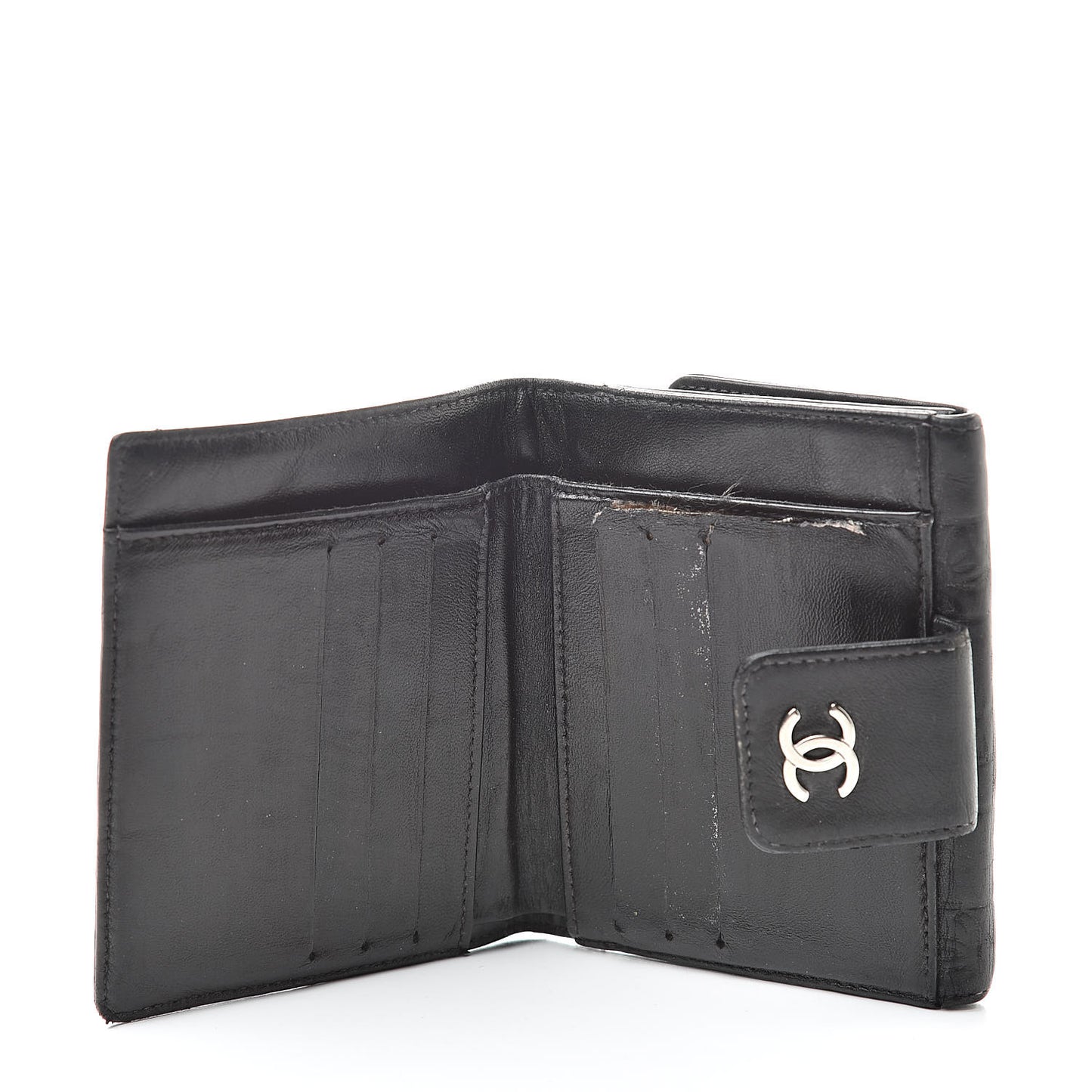 Calfskin Lucky Symbols Compact French Flap Wallet Black