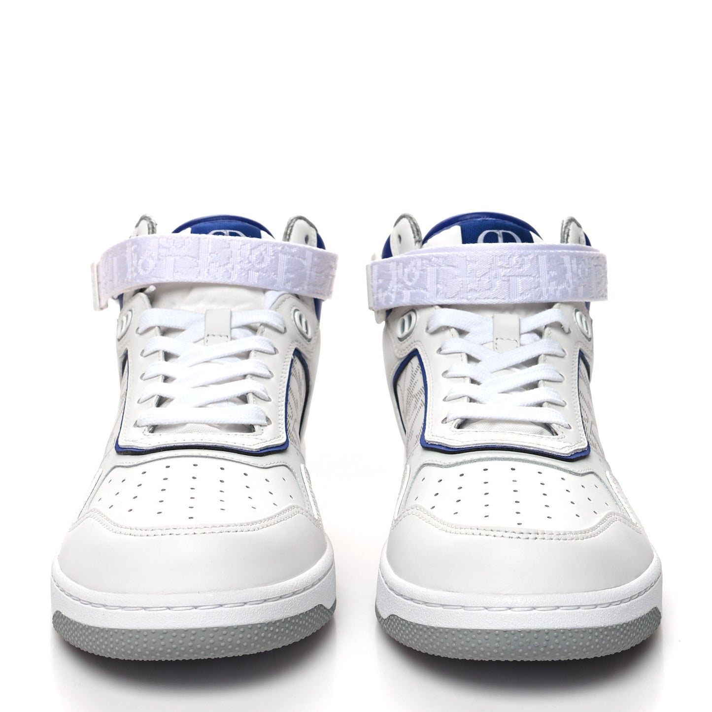 Smooth Calfskin Oblique Galaxy Perforated Mens B27 Mid Top Sneakers 41 White Blue