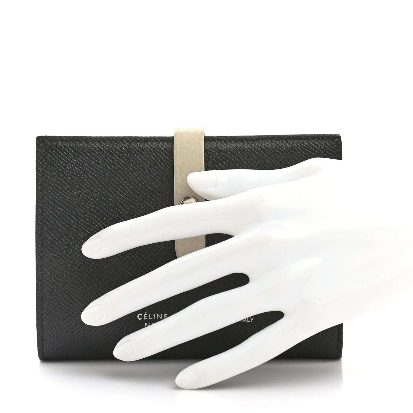 Grained Calfskin Medium Multifunction Strap Wallet Black Chalk