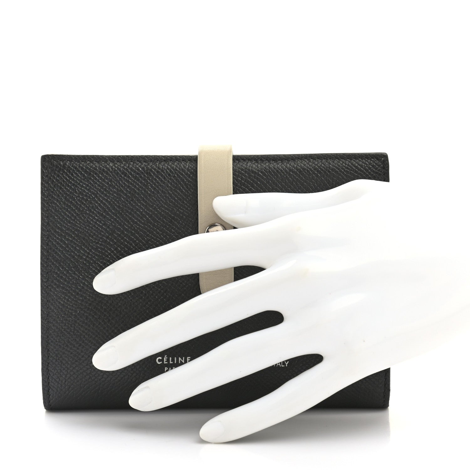 Celine Grained Calfskin Medium Multifunction Strap Wallet Black Chalk 2 of 11