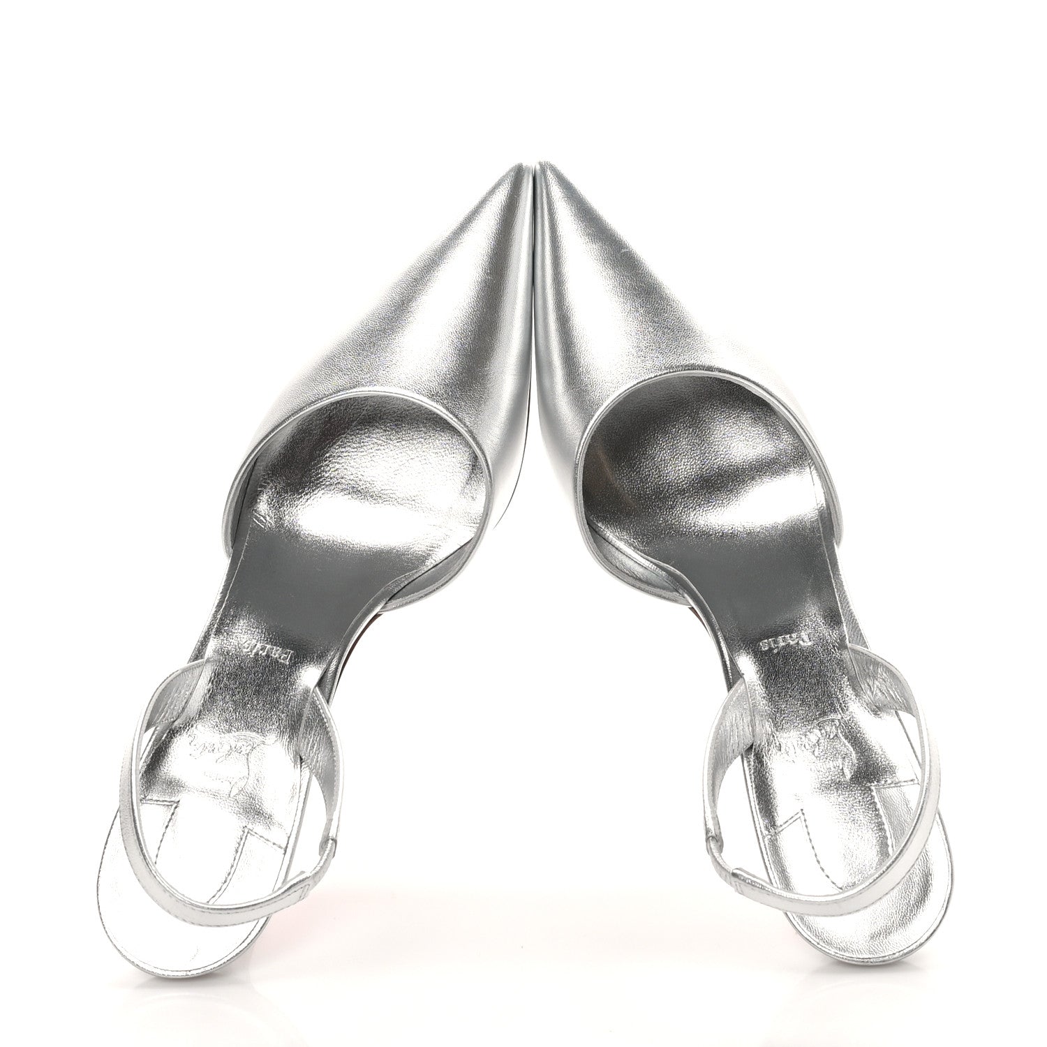 Christian Louboutin Laminated Calfskin Kate Max O Slingback 100 Pumps 38 Silver 2 of 8