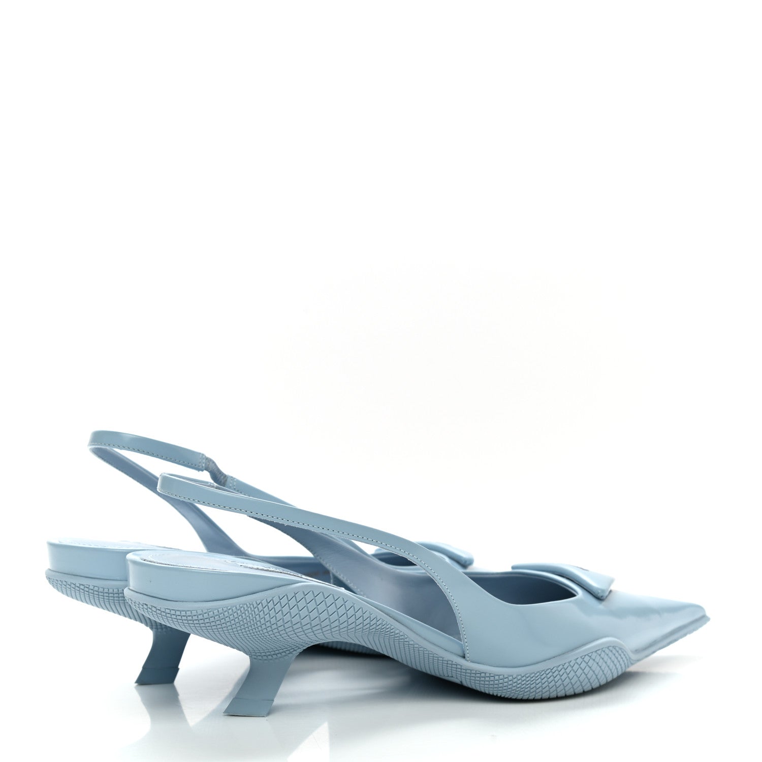 Prada Spazzolato Triangle Logo Pointed Toe 45mm Slingback Pumps 38.5 Cielo 4 of 9