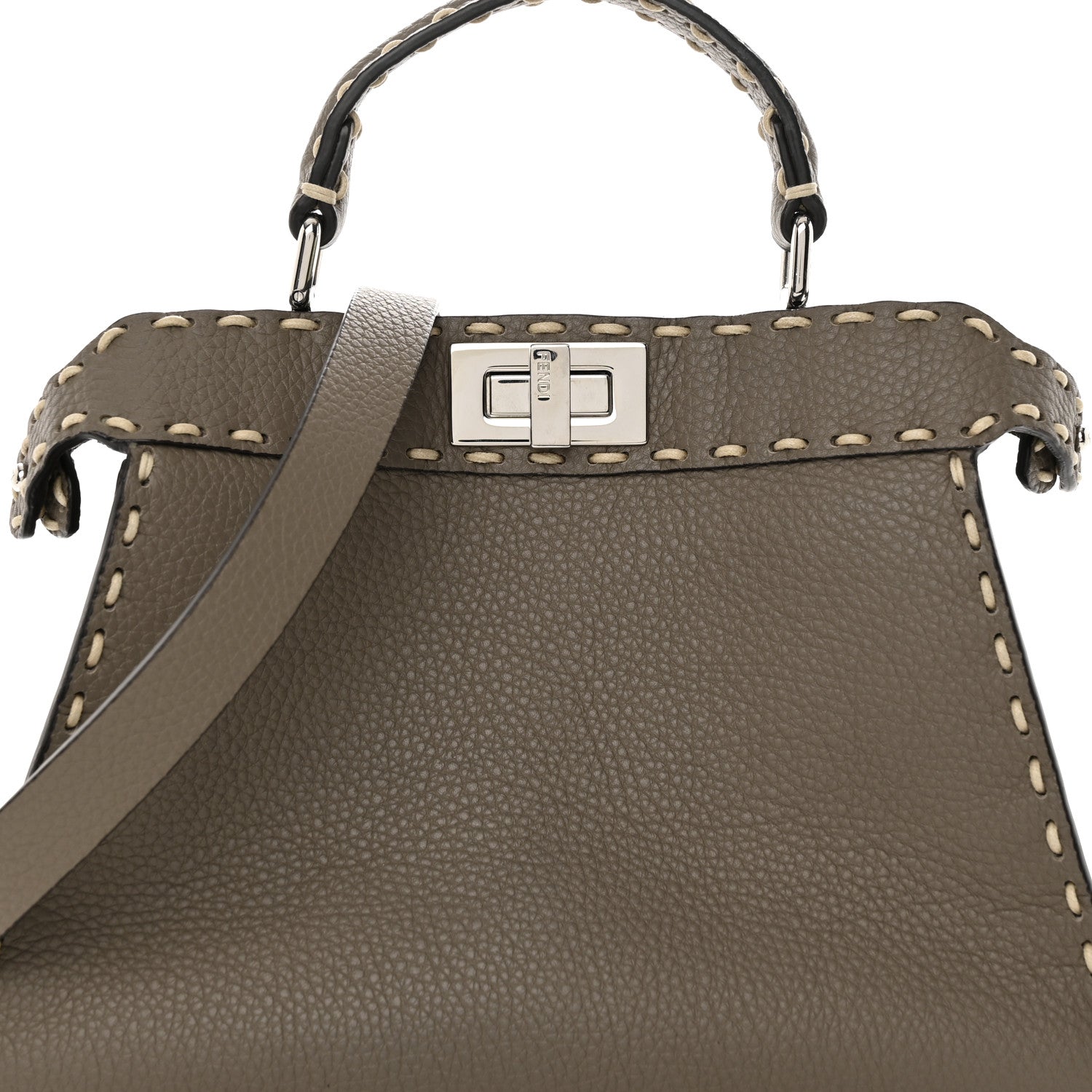 Fendi Vitello Granato Camoscio Selleria Macro Stitchings Small Peekaboo I SEE U Satchel Tartufo 8 of 13