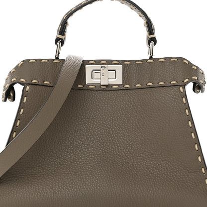 Fendi Vitello Granato Camoscio Selleria Macro Stitchings Small Peekaboo I SEE U Satchel Tartufo 8 of 13